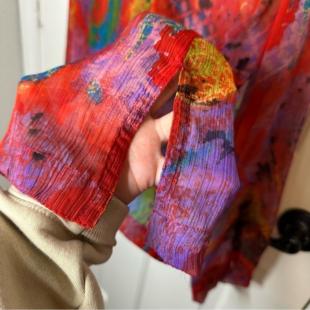 VTG Notations By Chico’s Red Multicolor Oriental Print Button Down Sz 1 / M Boho - Picture 5 of 7